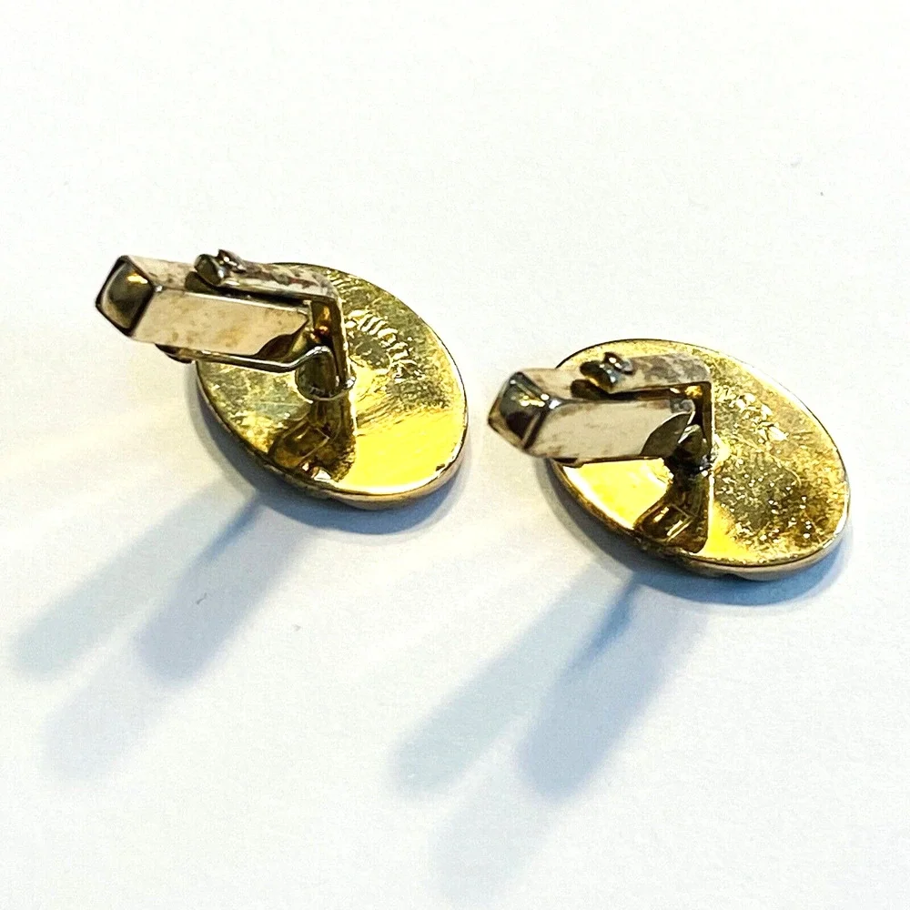 Vintage Mid Century Cufflinks Goldtone & Black Brutalist Geometric Signed SWANK